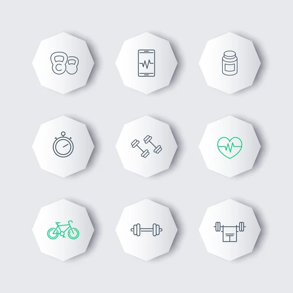 Line fitness, gym modern octagon icons — 图库矢量图片