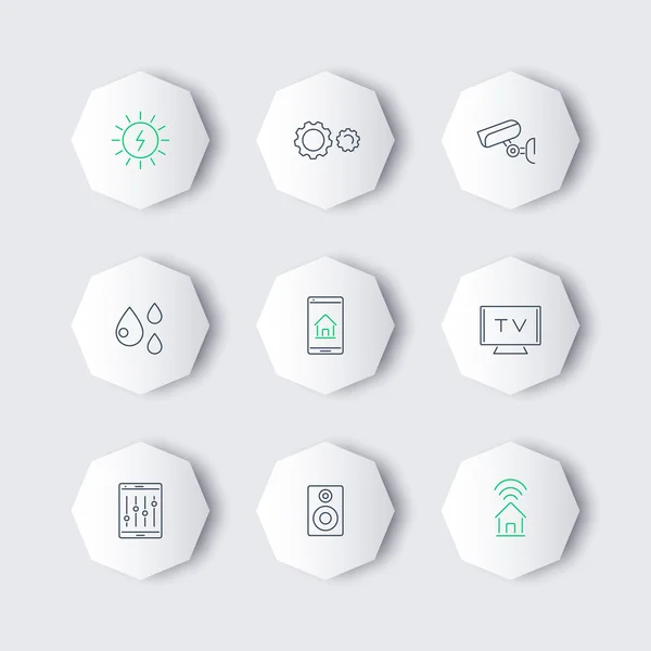 Línea Smart House octágono iconos modernos — Vector de stock