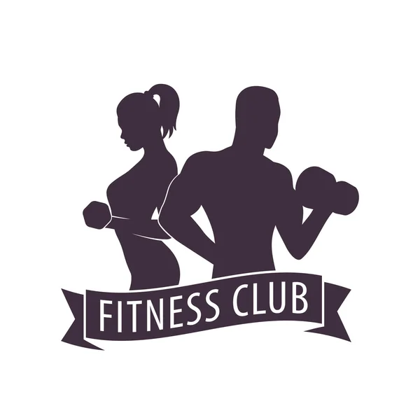 Fitness Club Logo s představuje sportovní dívka a muž s mašlí — Stockový vektor