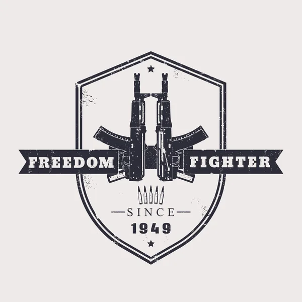 T-shirt Freedom fighter grunge design, con fucili automatici, carabine — Vettoriale Stock