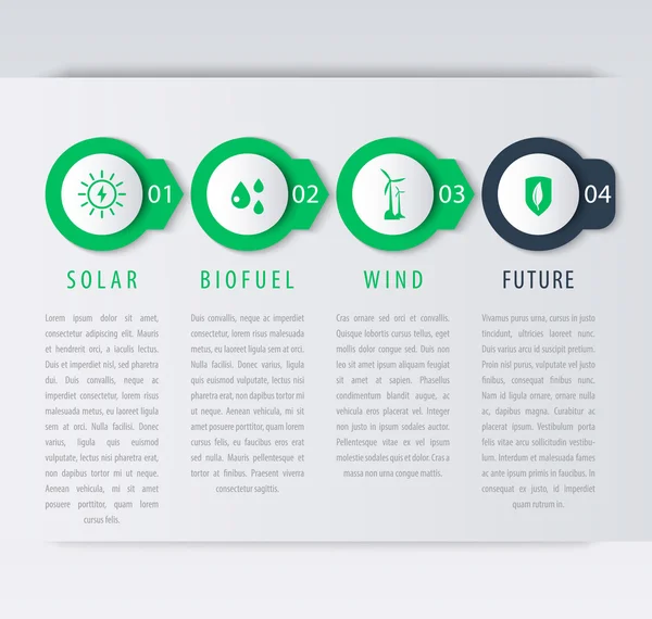 Alternativní zdroje energie, infographic prvky, časové osy, popisky krok, ikony — Stockový vektor