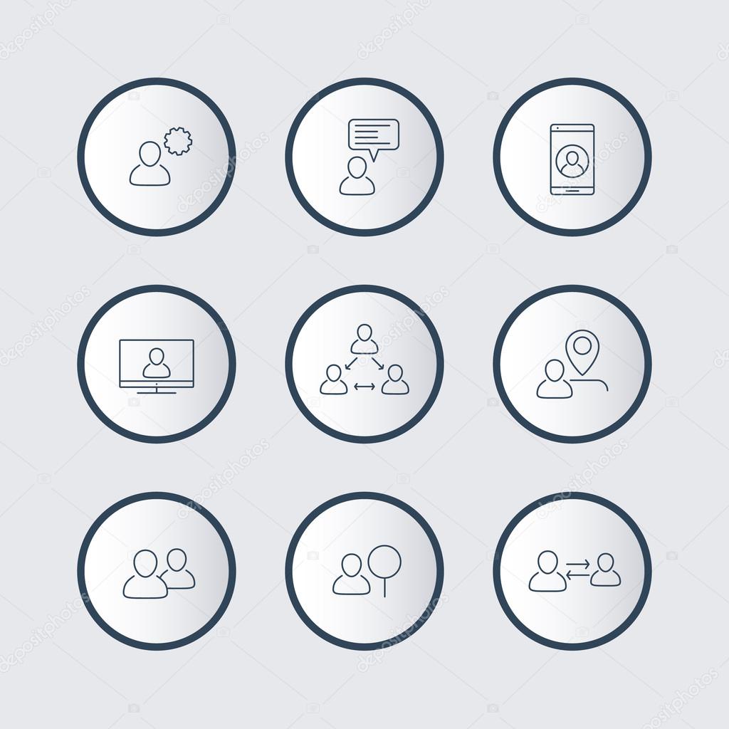 Business line trendy round icons with people