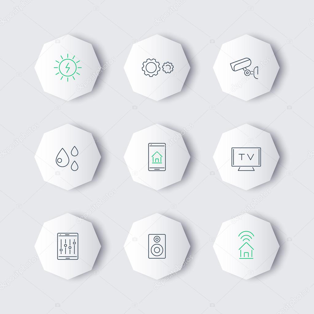 Smart House line octagon modern icons