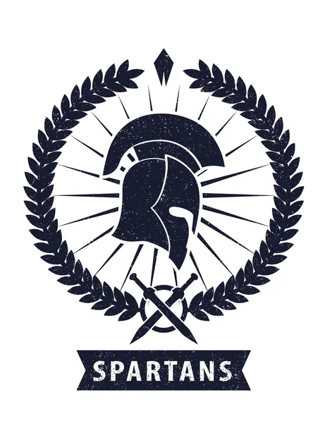 Embleem met spartan helm krassen — Stockvector