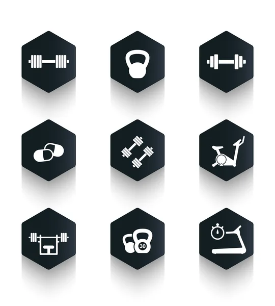 Gym tendance foncé icônes hexagonales — Image vectorielle