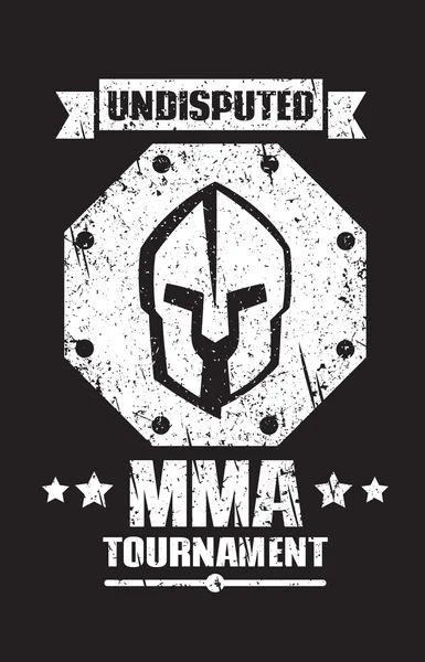 MMA toernooi grunge donkere embleem met spartan helm — Stockvector