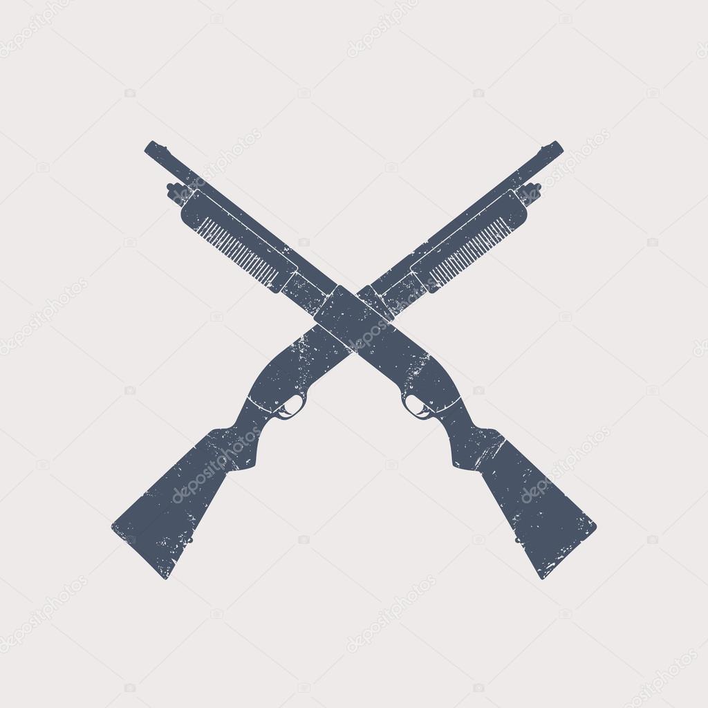 Crossed shotguns, hunting rifles with grunge texture, vector illustration, eps10, easy to edit