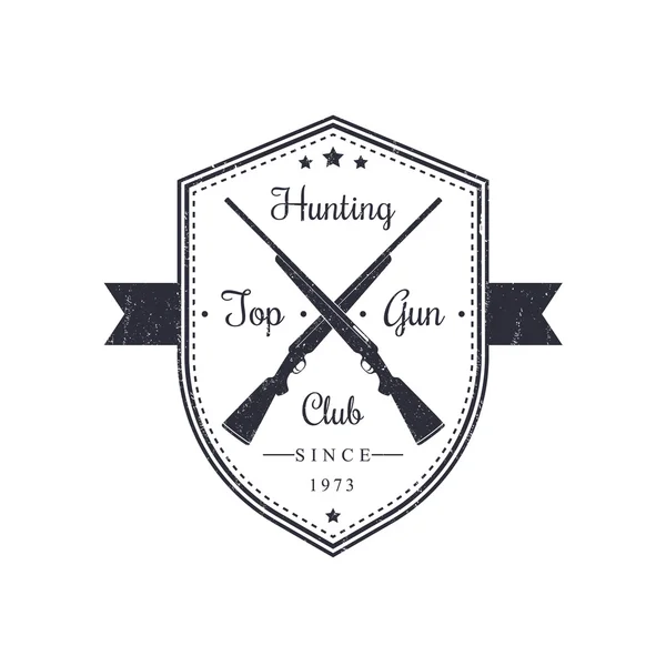 Hunting Club Vintage Emblema en escudo con textura grunge — Vector de stock