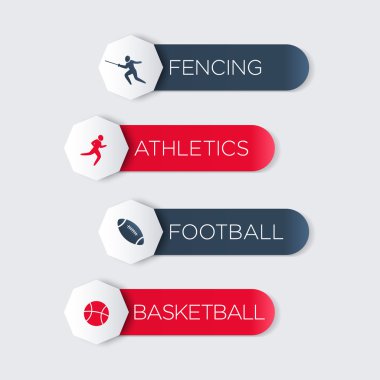 Eskrim, atletizm, futbol, basketbol etiket, Etiketler, afiş