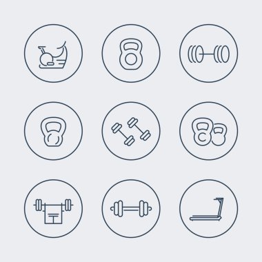 Spor salonu ekipman satır simgeler çevrelerinde