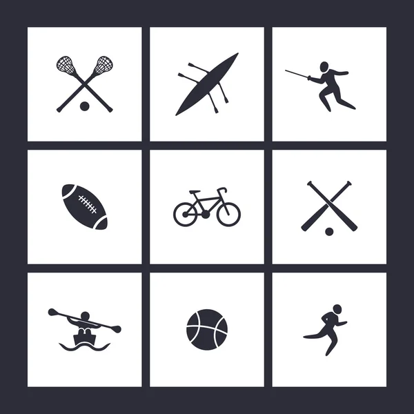 Sport universitari, icone piatte quadrate — Vettoriale Stock