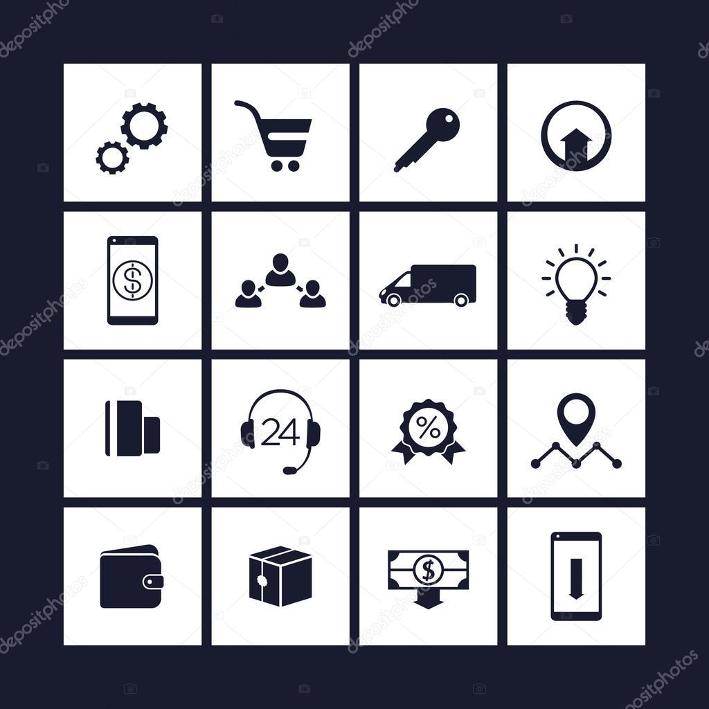 E-commerce, online shopping, payments, square flat icons