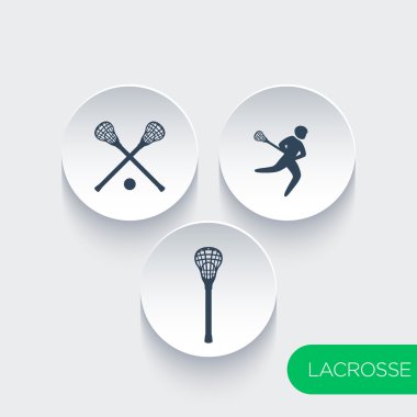 Lacrosse, sopa, crosse, yuvarlak 3d şekillerdeki simgeleri