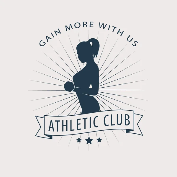 Gain more with us emblem with posing athletic girl — Stock Vector