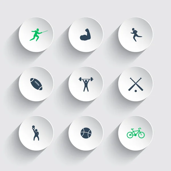 Спорт, круглые 3d иконки с тенями — стоковый вектор