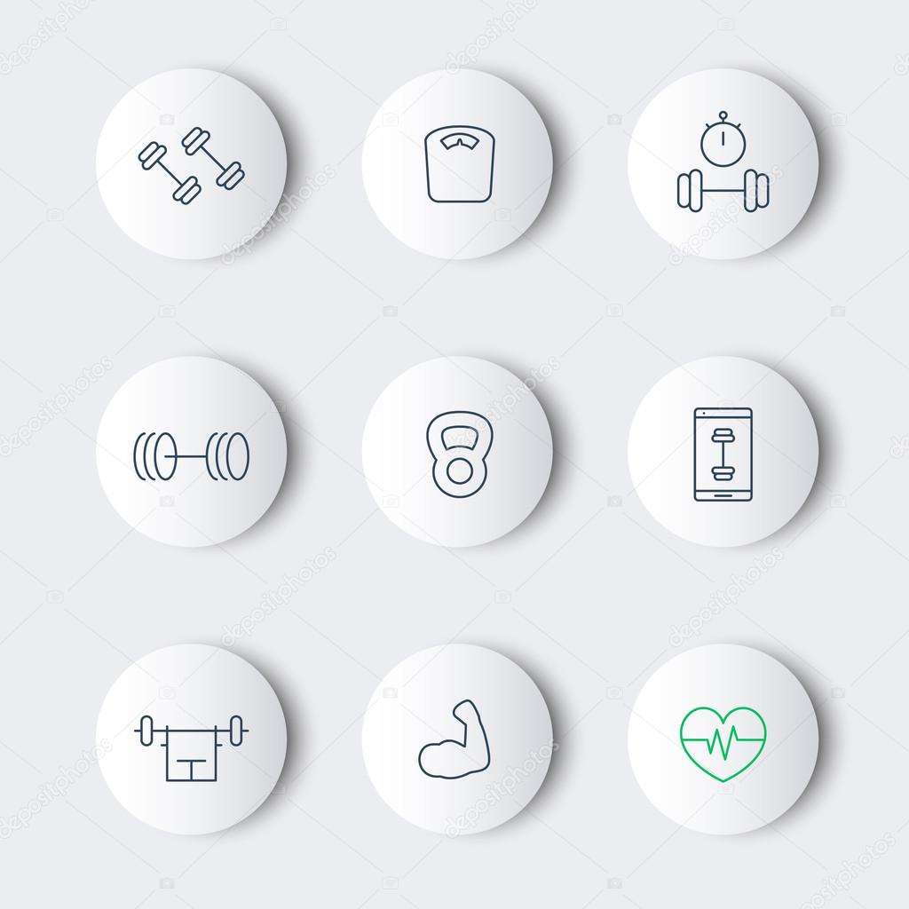 Line modern round fitness, gym, training icons, vector illustration, eps10, easy to edit