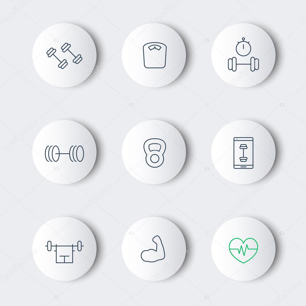 line modern round fitness, gym, training icons