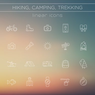 Hiking, kamp, Backpacking, Trekking satır simgeler bulanıklık arka plan üzerinde