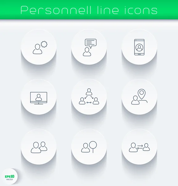 Iconos de negocios con la gente, lineal, redonda — Vector de stock