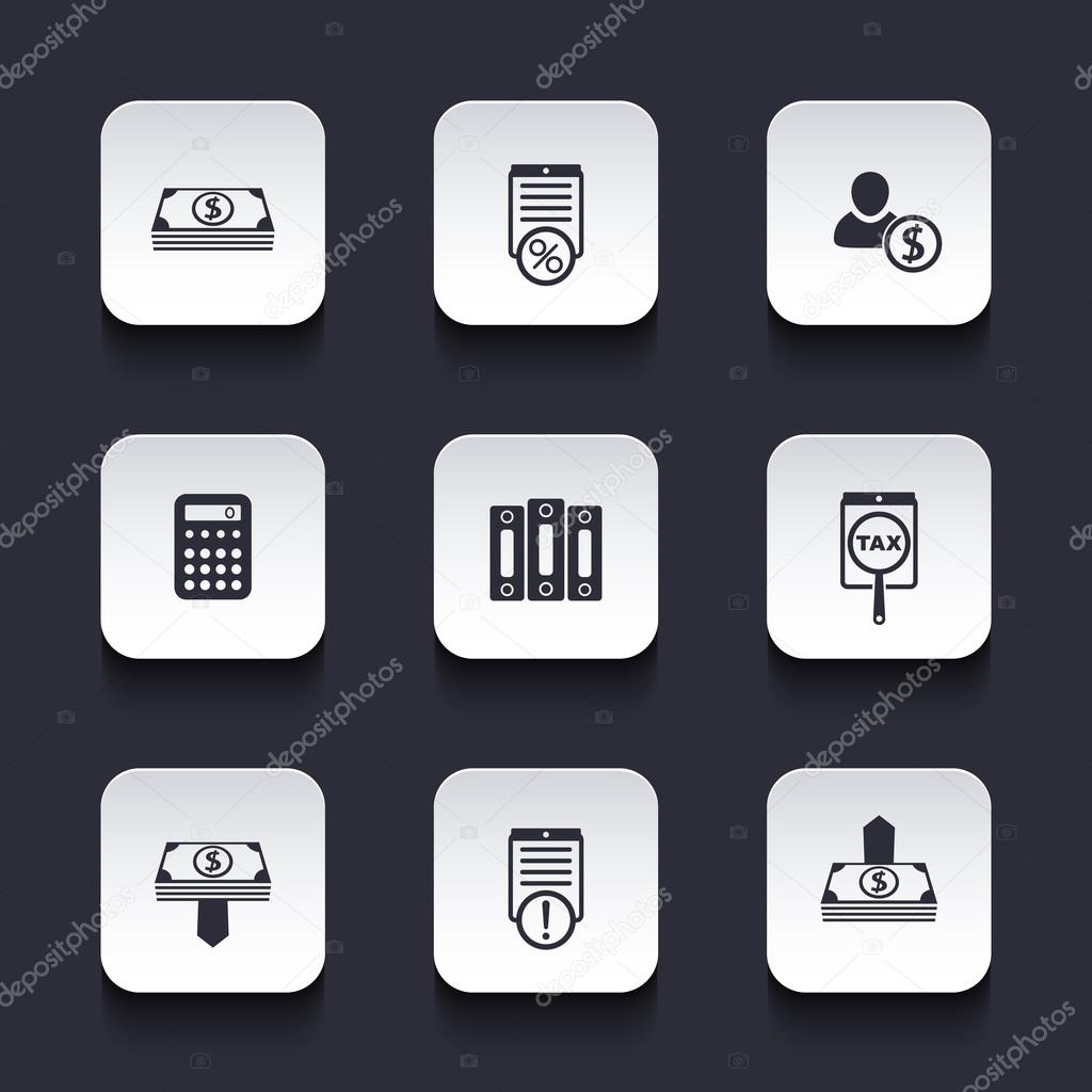 Bookkeeping, finance rounded square icons, vector illustration, eps10, easy to edit