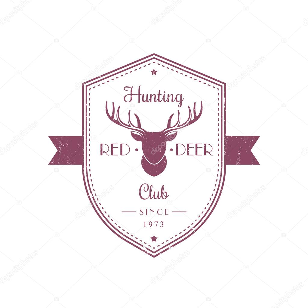 Hunting Club Vintage Emblem with red deer head, with grunge