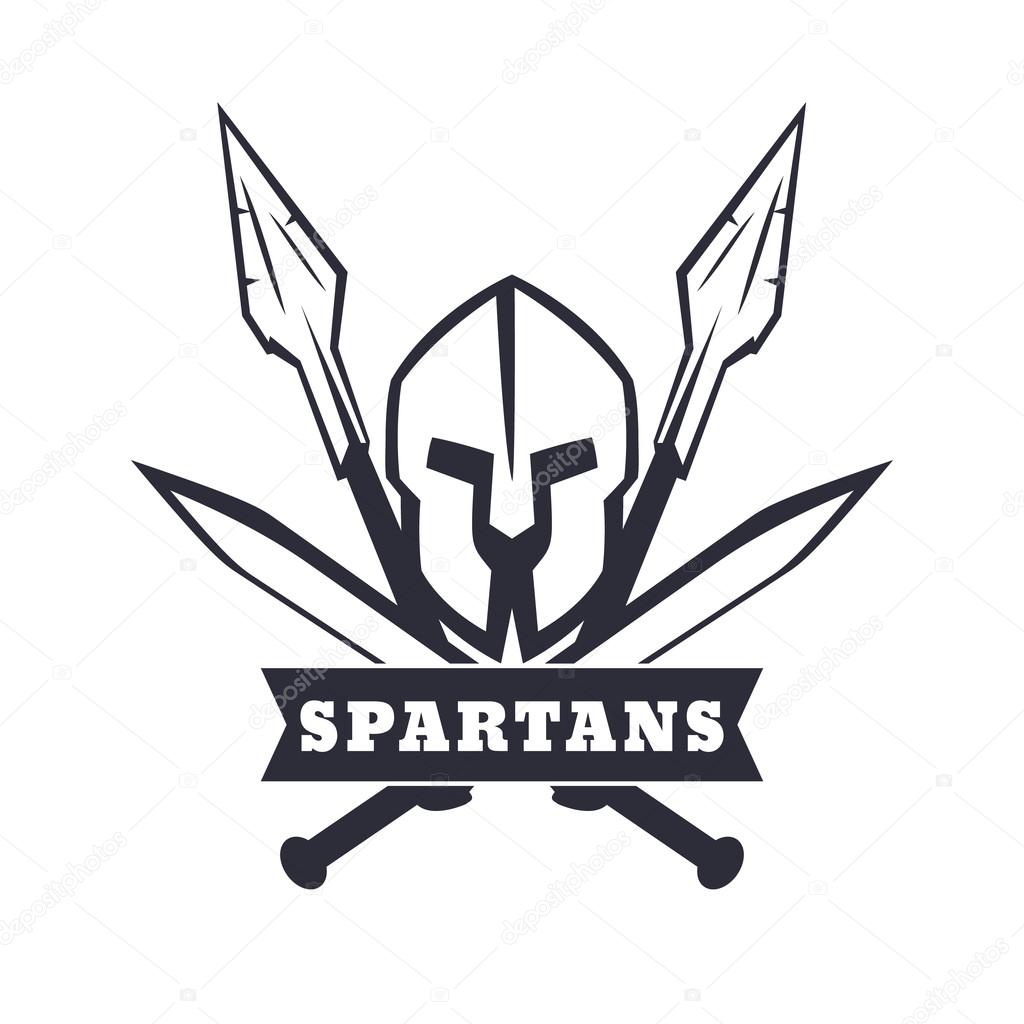 Spartans emblem with helmet, crossed swords and spears, vector illustration, eps10, easy to edit