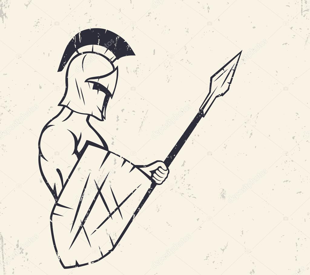 Spartan with spear and shield, vector illustration, eps10, easy to edit