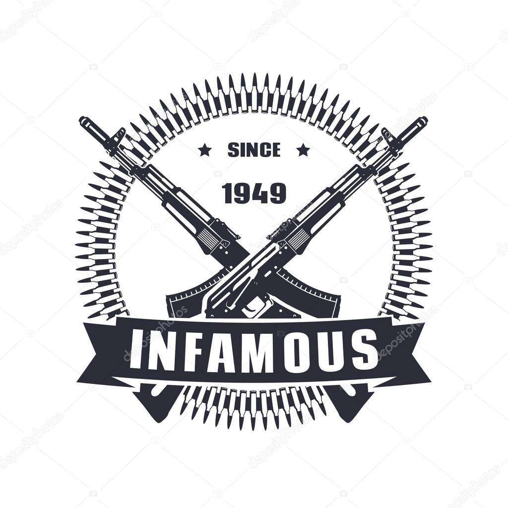 Vintage emblem, sign, t-shirt design, print, infamous since 1949 vector illustration, eps10, easy to edit