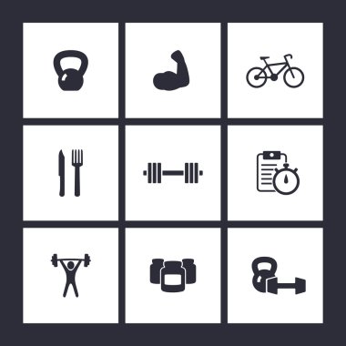fitness, sport, gym square flat icons