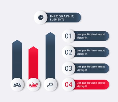 Modern Business infographic elements, step labels, 1 2 3 4, charts