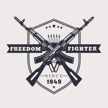 Freedom fighter grunge t-shirt design, with crossed assault rifles