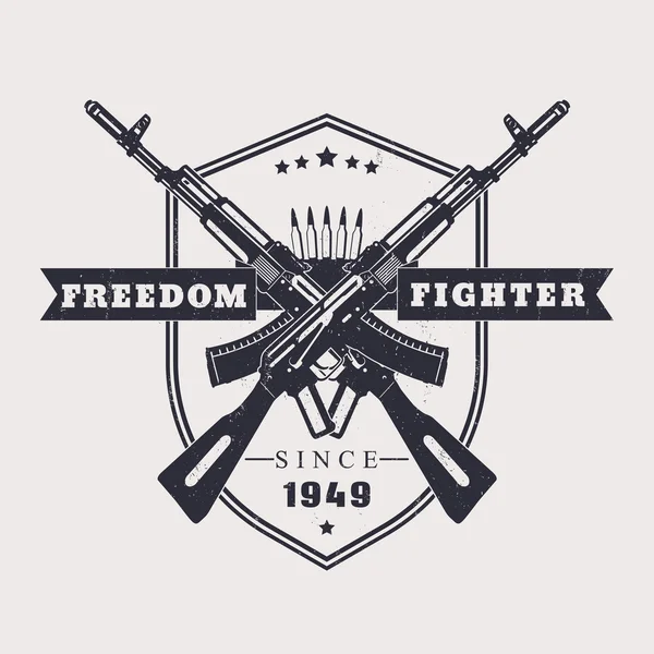 Freedom fighter grunge t-shirt design, with crossed assault rifles — Stock Vector