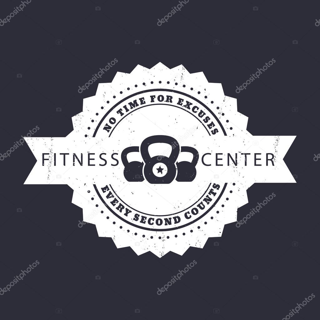 Fitness Center Vintage Grunge emblem with kettlebells, vector illustration, eps10, easy to edit