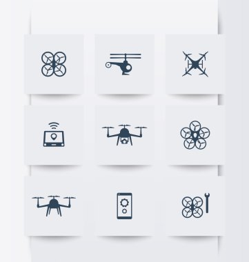 Drones, Quadrocopter, Copters square modern icons clipart