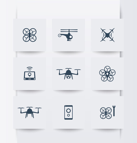 Drones, Quadrocopter, Copters square modern icons
