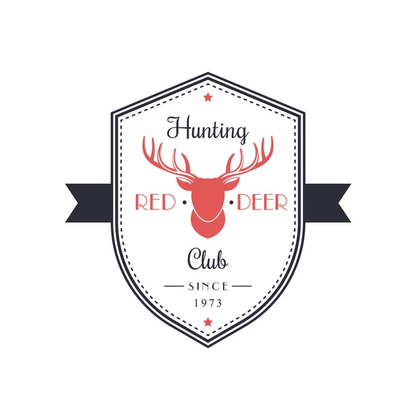 Hunting Club Vintage Emblem with red deer head — Wektor stockowy