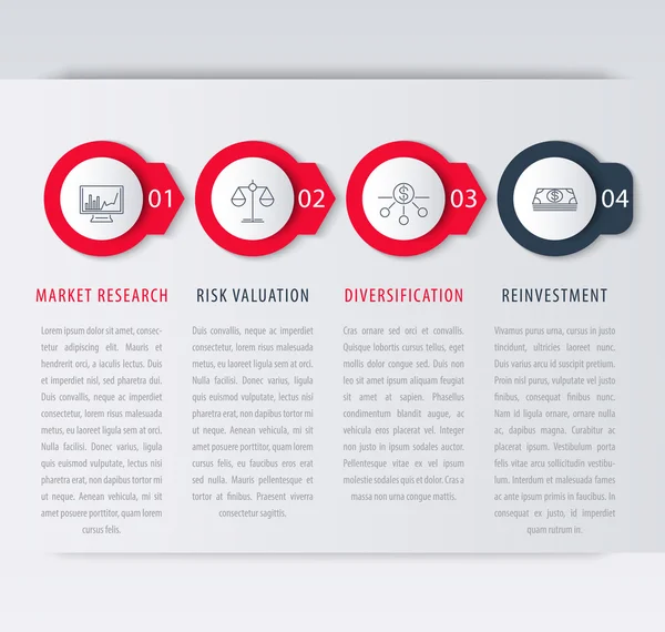 Elementi infografici, fasi, tempistica della strategia di investimento — Vettoriale Stock