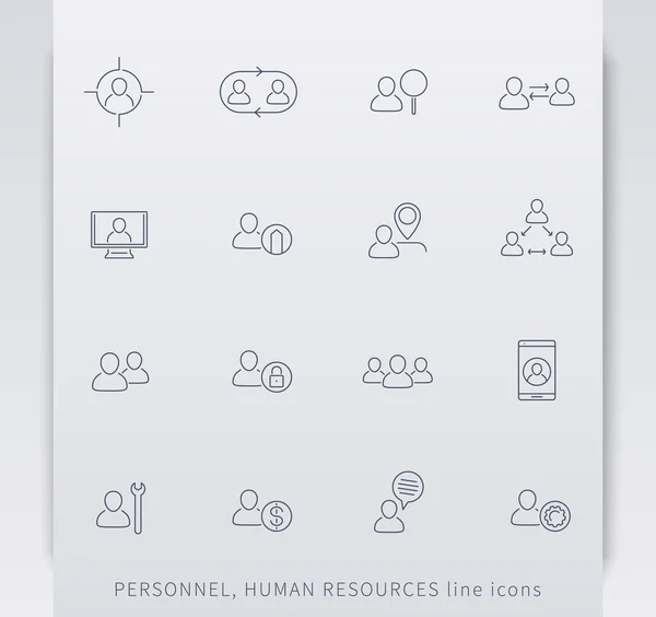 Personal, recursos humanos, recursos humanos, gestión del personal, iconos lineales — Vector de stock