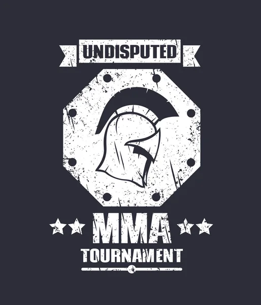 Diseño grunge torneo MMA con casco espartano — Vector de stock