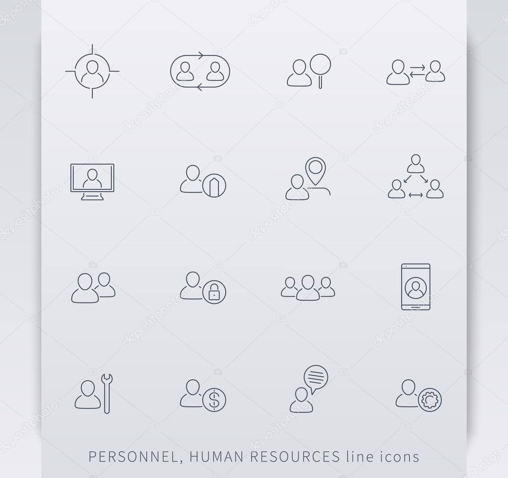 Personnel, Human resources, HR, staff management, linear icons