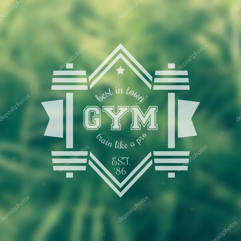 White vintage gym logo, sign, emblem with barbells, vector illustration, eps10, easy to edit