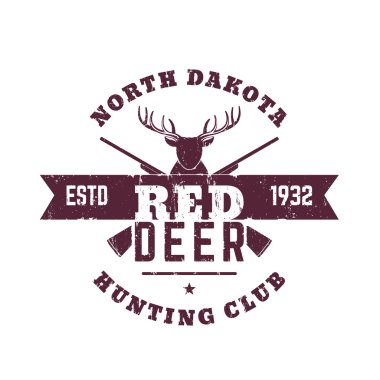 Geyik av kulübü Vintage amblem, Logo, çapraz tüfek, silah, dokulu grunge