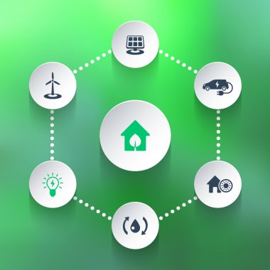 Ekolojik sera, enerji tasarrufu teknolojileri, 3d şekillerdeki simgeleri