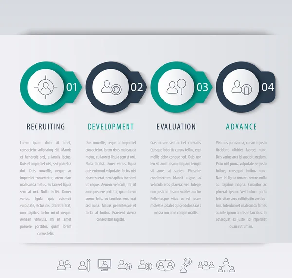 Personel, personel geliştirme adımları, Infographic öğeleri, satır simgeler — Stok Vektör