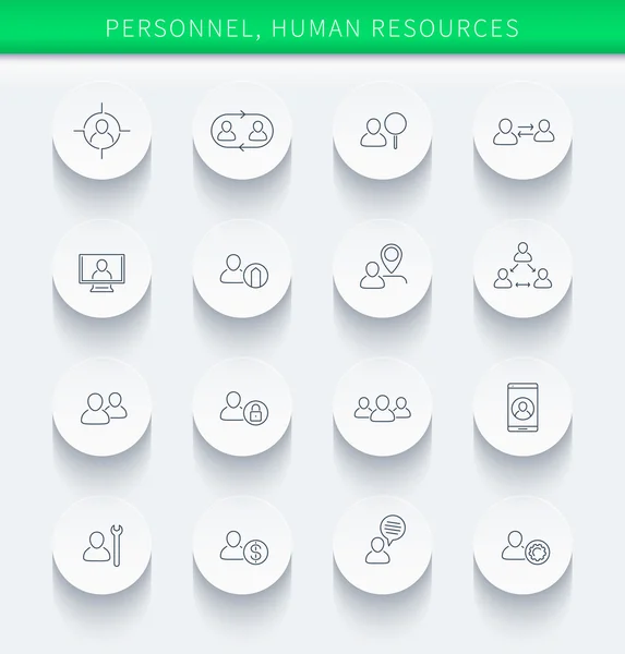 Pessoal, Recursos Humanos, RH, pessoal, ícones redondos lineares finos — Vetor de Stock