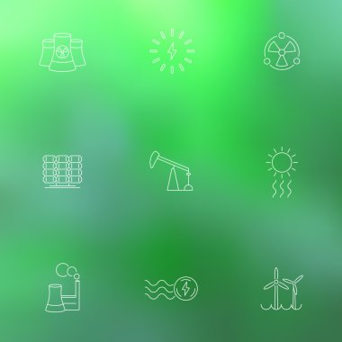 Power, energy production, electric industry, thin line white icons