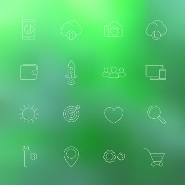 Thin line web icons on blur background
