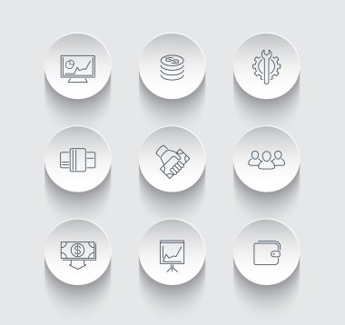 commerce, finance, payments thin line round icons