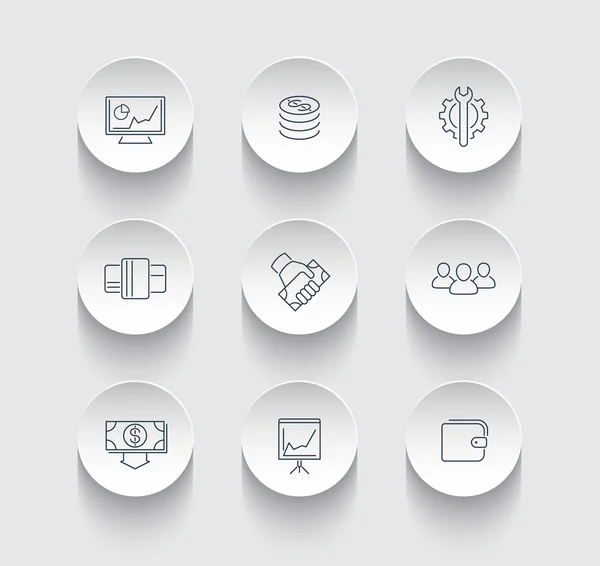 Commerce, finance, payments thin line round icons — Stok Vektör