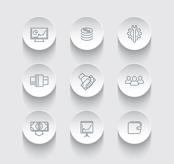 Commerce, finance, payments thin line round icons — 图库矢量图片